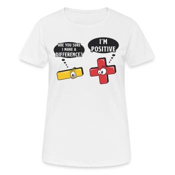 Signes moins et plus, jeu de mots mathématiques - T-shirt respirant Femme - blanc - Devant - AI Model Female 172 dark (172cm)