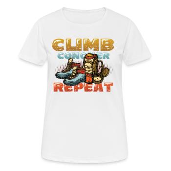 Climbing, conquering, repeating, mountaineering - Women's Breathable T-Shirt - white - Front - AI Model Female 172 dark (172cm)