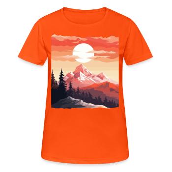 Landschaft eines Sonnenuntergangs über einem Berg - Frauen T-Shirt atmungsaktiv - Neonorange - Vorne - AI Model Female 172 dark (172cm)