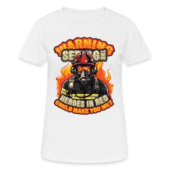 Firefighter Slogan, Volunteer Fire Brigade - Women's Breathable T-Shirt - white - Front - AI Model Female 172 dark (172cm)