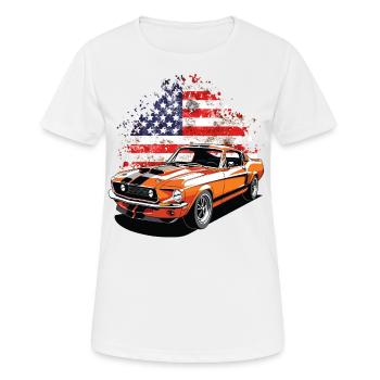 Amerikanisches Muscle-Car mit US-Flagge - Frauen T-Shirt atmungsaktiv - Weiß - Vorne - AI Model Female 172 dark (172cm)