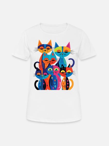 Groupe de chats avec un design abstrait et coloré - T-shirt respirant Femme - blanc