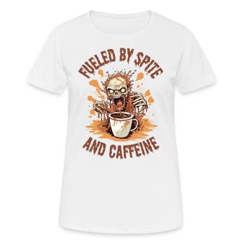 Angetrieben von Trotz und Koffein - Frauen T-Shirt atmungsaktiv - Weiß - Vorne - AI Model Female 172 dark (172cm)