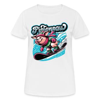 Snowborder Pig Pistensau Après-ski - Women's Breathable T-Shirt - white - Front - AI Model Female 172 dark (172cm)
