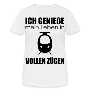 Zug Bahn Spruch: Ich genieße mein Leben in. Lustig - Frauen T-Shirt atmungsaktiv - Weiß - Vorne - AI Model Female 172 dark (172cm)
