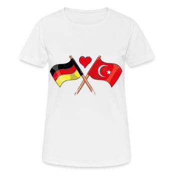 Ich liebe die Türkei Deutschland Flagge Fahne Herz - Frauen T-Shirt atmungsaktiv - Weiß - Vorne - AI Model Female 172 dark (172cm)
