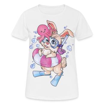 Niedlicher Hase mit Oktopus Sommer Baden Urlaub - Frauen T-Shirt atmungsaktiv - Weiß - Vorne - AI Model Female 172 dark (172cm)