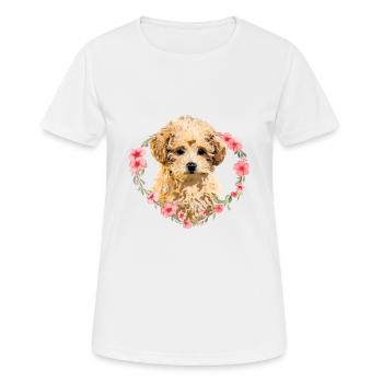 Ladies Poodle Dog Flowers Cute Dog Motif for Women - Women's Breathable T-Shirt - white - Front - AI Model Female 172 dark (172cm)