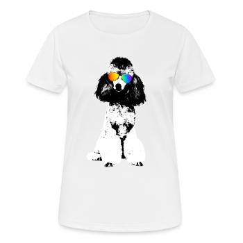 Pudel Hund mit Regenbogen LGBTQ Sonnenbrille Hunde - Frauen T-Shirt atmungsaktiv - Weiß - Vorne - AI Model Female 172 dark (172cm)