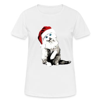Chat avec chapeau de Noël Noël Noël - T-shirt respirant Femme - blanc - Devant - AI Model Female 172 dark (172cm)