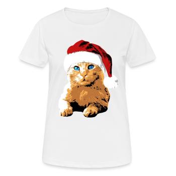 Chapeau de Noël Chat Yeux Bleus Noël - T-shirt respirant Femme - blanc - Devant - AI Model Female 172 dark (172cm)
