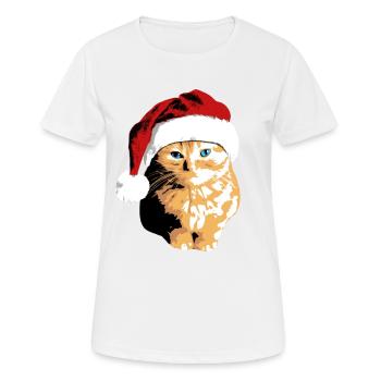 Chat avec chapeau de Noël Chat de Noël - T-shirt respirant Femme - blanc - Devant - AI Model Female 172 dark (172cm)
