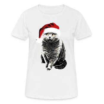 Britisch Kurzhaar Katze mit Weihnachtsmütze xmas - Frauen T-Shirt atmungsaktiv - Weiß - Vorne - AI Model Female 172 dark (172cm)