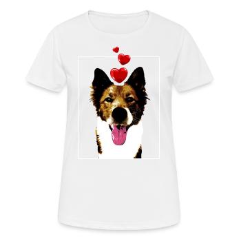 Border Collie Dog with Hearts and Tongue Vintage - Women's Breathable T-Shirt - white - Front - AI Model Female 172 dark (172cm)