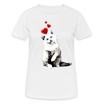 White Cat Blue Eyes Heart Vintage Longhair - Women's Breathable T-Shirt - white - Front - AI Model Female 172 dark (172cm)