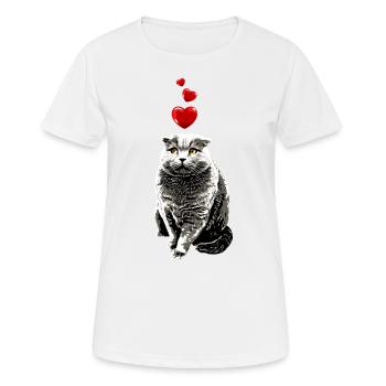 British Shorthair Cat Heart Vintage Cat Motif - Women's Breathable T-Shirt - white - Front - AI Model Female 172 dark (172cm)
