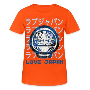 Daruma Japanese Lucky Symbol Word Kanji Love - Women's Breathable T-Shirt - neon orange - Front - AI Model Female 172 dark (172cm)