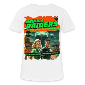 Nebula Raiders, 50er, 1950 Comic, Weltall Weltraum - Frauen T-Shirt atmungsaktiv - Weiß - Vorne - AI Model Female 172 dark (172cm)