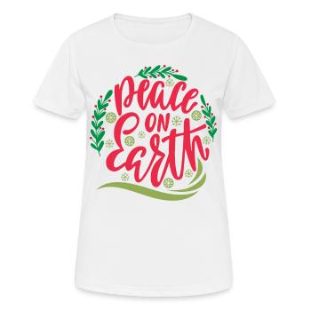 Peace on Earth Typografie, Weihnachten Mistelzweig - Frauen T-Shirt atmungsaktiv - Weiß - Vorne - AI Model Female 172 dark (172cm)