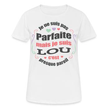 LOU PARFAITE - PRENOM LOU - T-shirt respirant Femme - blanc - Devant - AI Model Female 172 dark (172cm)
