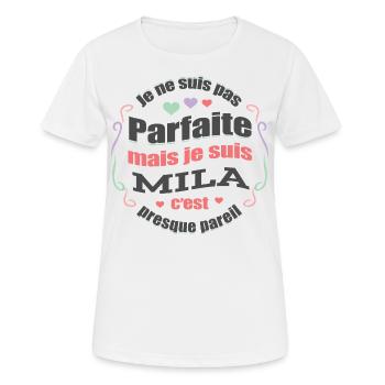MILA PARFAITE - PRENOM MILA - T-shirt respirant Femme - blanc - Devant - AI Model Female 172 dark (172cm)
