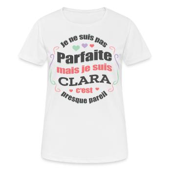 CLARA PARFAITE - PRENOM CLARA - T-shirt respirant Femme - blanc - Devant - AI Model Female 172 dark (172cm)