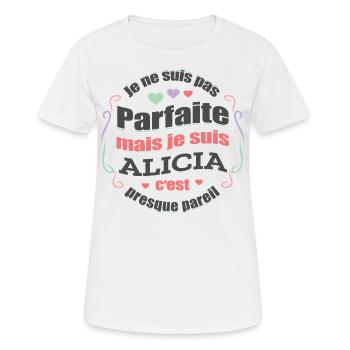 ALICIA PARFAITE - PRENOM ALICIA - T-shirt respirant Femme - blanc - Devant - AI Model Female 172 dark (172cm)