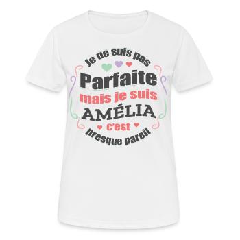 AMÉLIA PARFAITE - PRENOM AMÉLIA - T-shirt respirant Femme - blanc - Devant - AI Model Female 172 dark (172cm)