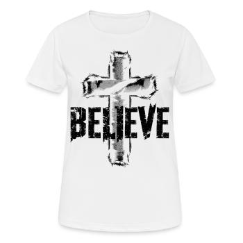 Believe Christen Kreuz Religion Christ Geschenk - Frauen T-Shirt atmungsaktiv - Weiß - Vorne - AI Model Female 172 dark (172cm)