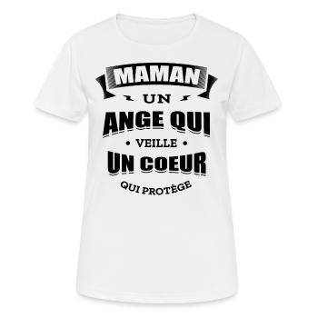MAMAN UN ANGE QUI VEILLE UN CŒUR QUI PROTÈGE - T-shirt respirant Femme - blanc - Devant - AI Model Female 172 dark (172cm)