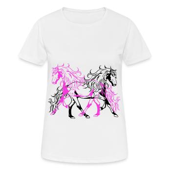 Wildpferde Hengst Reiter Reiterin Pferdenarr wild - Frauen T-Shirt atmungsaktiv - Weiß - Vorne - AI Model Female 172 dark (172cm)