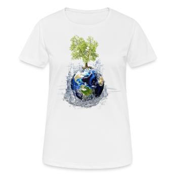 Weltkugel mit Baum und Wasserspritzer - Frauen T-Shirt atmungsaktiv - Weiß - Vorne - AI Model Female 172 dark (172cm)