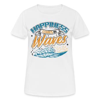 Happiness Comes In Waves Surfen Ozean Sommerferien - Frauen T-Shirt atmungsaktiv - Weiß - Vorne - AI Model Female 172 dark (172cm)