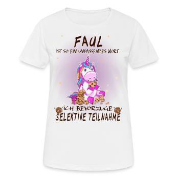 Faul ist ein unpassendes Wort - lustiges Einhorn - Frauen T-Shirt atmungsaktiv - Weiß - Vorne - AI Model Female 172 dark (172cm)