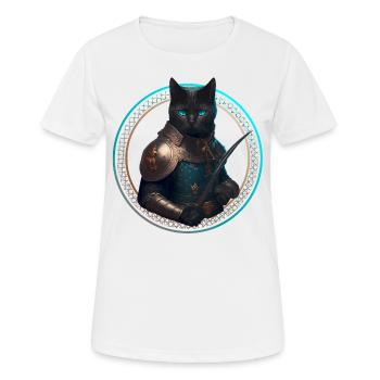 schwarze Ritter Katze mit Rüstung und Schwert - Frauen T-Shirt atmungsaktiv - Weiß - Vorne - AI Model Female 172 dark (172cm)