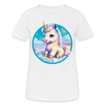 Sitzendes Baby-Einhorn in Wolken - Frauen T-Shirt atmungsaktiv - Weiß - Vorne - AI Model Female 172 dark (172cm)