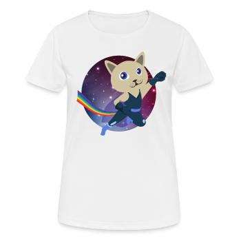 Süße Katze Superheld Weltall Schweben Mieze - Frauen T-Shirt atmungsaktiv - Weiß - Vorne - AI Model Female 172 dark (172cm)