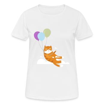 Lustige Katze Kater Miau Fliegt Mit Ballon - Frauen T-Shirt atmungsaktiv - Weiß - Vorne - AI Model Female 172 dark (172cm)