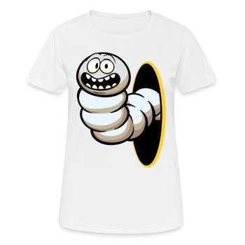 Süße fette Raupe kommt aus Loch - Motiv - Frauen T-Shirt atmungsaktiv - Weiß - Vorne - AI Model Female 172 dark (172cm)