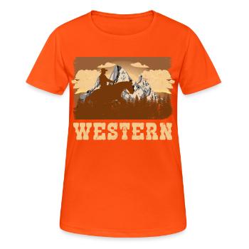 équitation Western - T-shirt respirant Femme - orange néon - Devant - AI Model Female 172 dark (172cm)