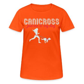 Hundesport, Canicross - Frauen T-Shirt atmungsaktiv - Neonorange - Vorne - AI Model Female 172 dark (172cm)