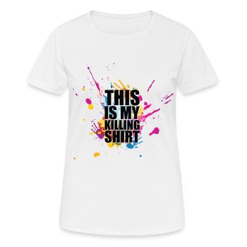 Ceci est mon n ° 1 Paintball Pod n ° 1 - T-shirt respirant Femme - blanc - Devant - AI Model Female 172 dark (172cm)