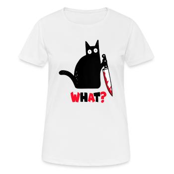 Chat avec couteau sanglant QUOI? Chat noir - T-shirt respirant Femme - blanc - Devant - AI Model Female 172 dark (172cm)