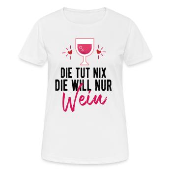 Die tut nix die will nur Wein - Frauen T-Shirt atmungsaktiv - Weiß - Vorne - AI Model Female 172 dark (172cm)