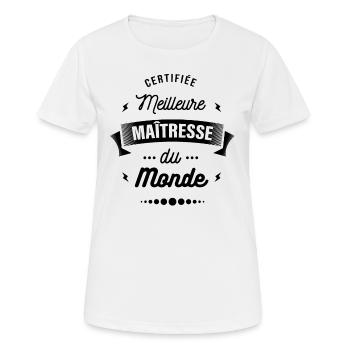 CERTIFIÉE MEILLEURE MAÎTRESSE DU MONDE - T-shirt respirant Femme - blanc - Devant - AI Model Female 172 dark (172cm)