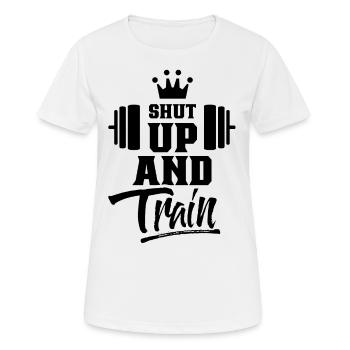 Sois silencieux Et entraînez gym - T-shirt respirant Femme - blanc - Devant - AI Model Female 172 dark (172cm)