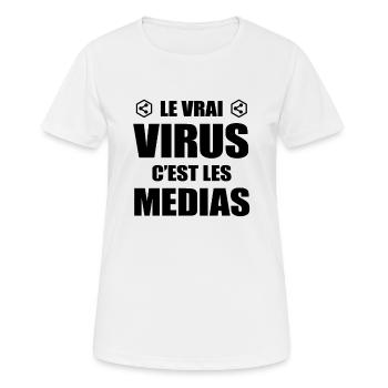 LE VRAI VIRUS C'EST LES MÉDIAS - T-shirt respirant Femme - blanc - Devant - AI Model Female 172 dark (172cm)