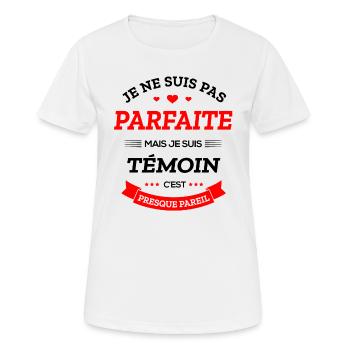 TÉMOIN PARFAITE - T-shirt respirant Femme - blanc - Devant - AI Model Female 172 dark (172cm)