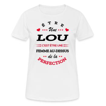 DESIGN LOU PARFAITE - NOM LOU - T-shirt respirant Femme - blanc - Devant - AI Model Female 172 dark (172cm)