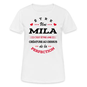 MILA PARFAITE - NOM MILA - T-shirt respirant Femme - blanc - Devant - AI Model Female 172 dark (172cm)